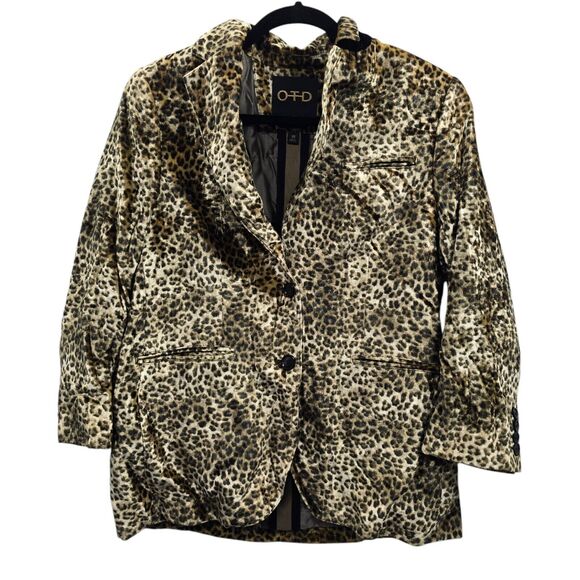 John Varvatos OTD Blazer Medium Animal Velvet Designer Button Front Cheetah New - Picture 2 of 16